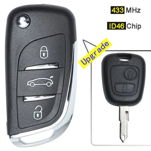 Modified Peugeo*t 206 207 Flip Remote Key Fob 433MHz 3 Button with Folding Blade