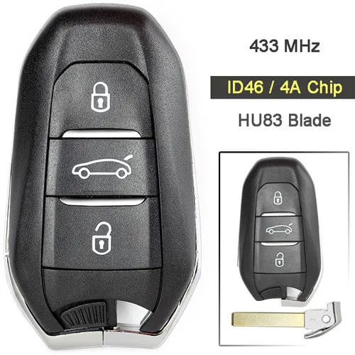 Peugeo*t 508 Smart Key Remote 433MHz 3 Buttons with HU83 Blade for 301 308 408 4008 508 5008