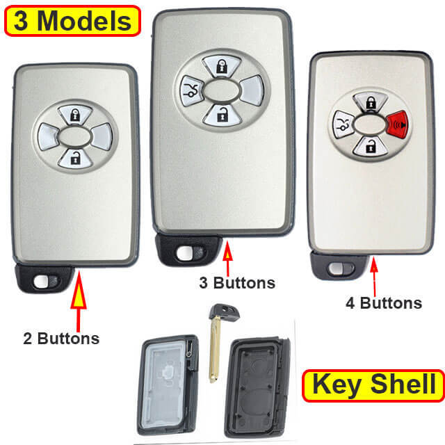 Toyot*a Smart Key Remote Shell 2/ 3/ 4 Buttons with Emergency Blade Uncut -White