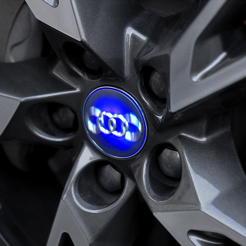 Aud i Led Floating Wheel Hub Caps Blue Light Badge