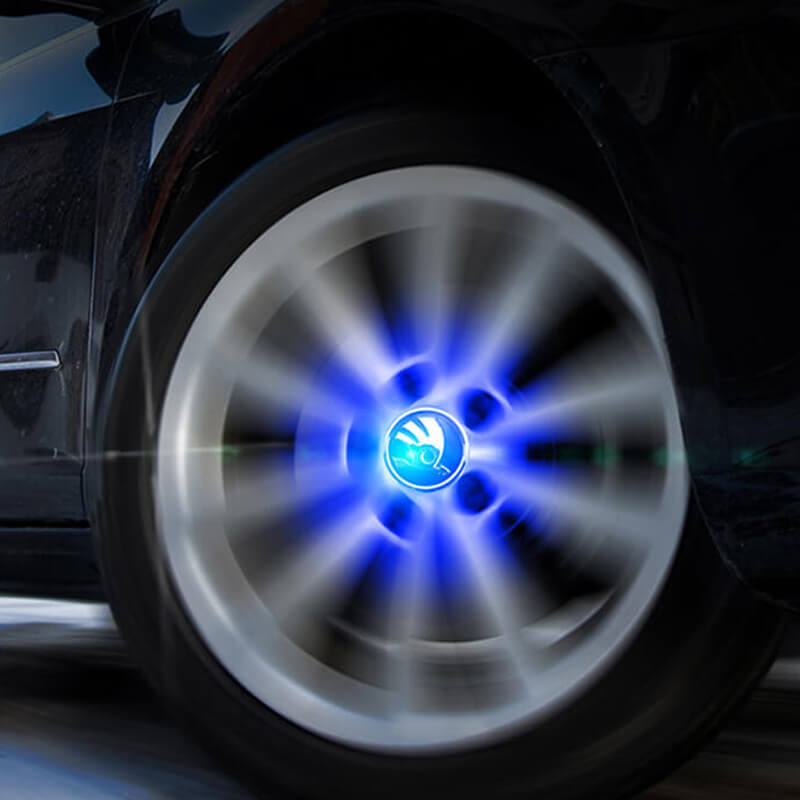 56MM Skoda Led Car Logo Floating Wheel Center Cap Cover Waterproof Hub Lamp for RAPID FABIA YETI OCTIVA Superb