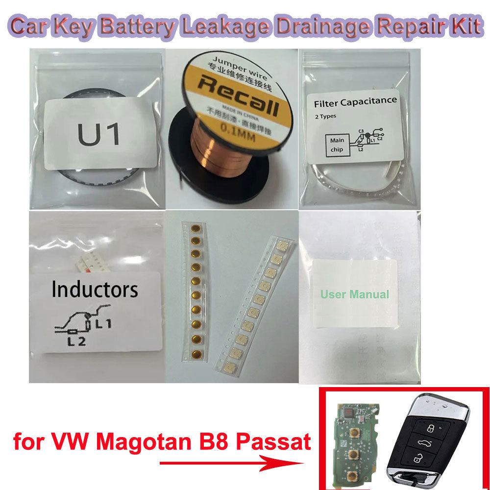 Car Key Repair Kit for Fixing VW Magotan B8 Passat Remote Battery Leakage Drainage with Tutorial Instruction