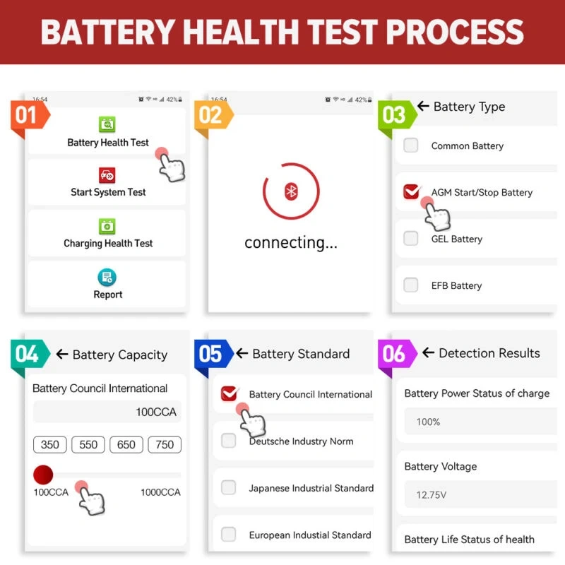 LAU.NCH BST360 Blu.etooth Battery Test Clip 6V/12V BST360 Voltage tester For IOS/Android Smart Phone