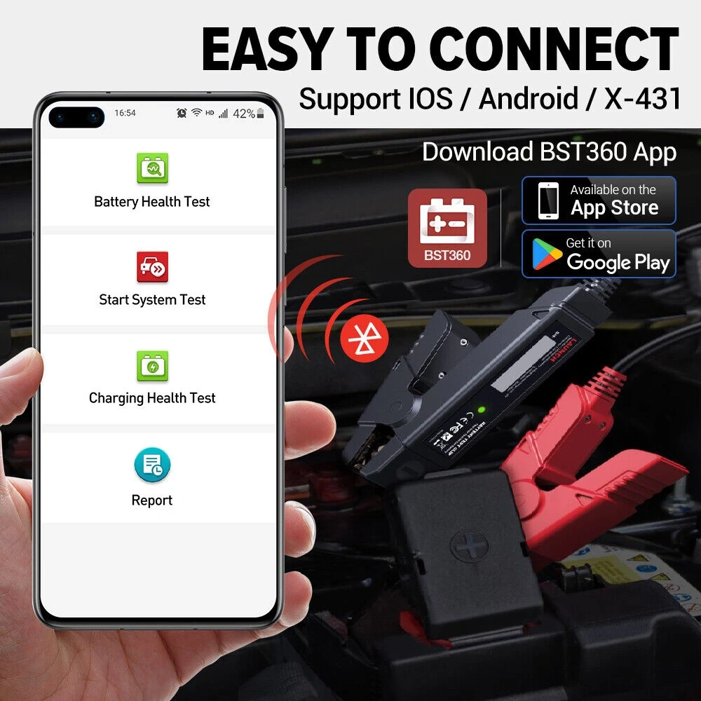 LAU.NCH BST360 Blu.etooth Battery Test Clip 6V/12V BST360 Voltage tester For IOS/Android Smart Phone