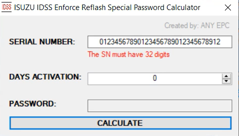 Software Installation ISUZU E-IDSS Enforce Reflash Special Password Calculator