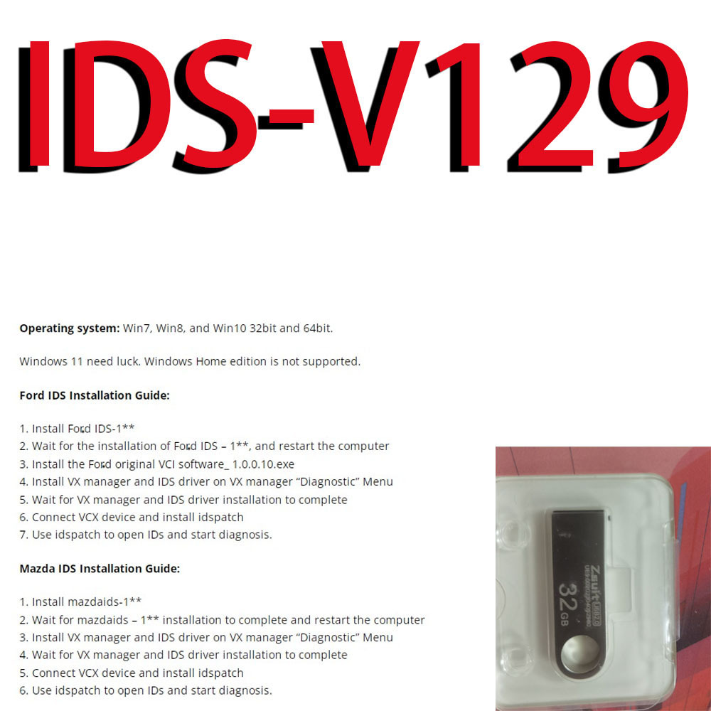 IDS-V129 Software Multi-Language IDS 129 V129 For Ford VCMII OBD2 Scanner For Mazda Diagnostic Tool Tools