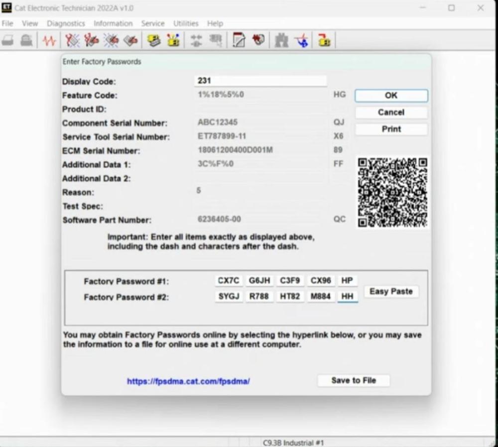 Caterpillar 18 Digits Factory Password One-Time Calculate Service