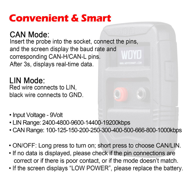 WOYO PL007 CAN / LIN Tester for CAN and LIN Communication Status Detection