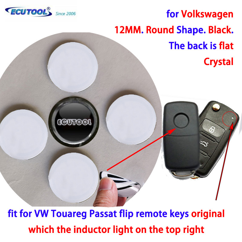 10MM 12MM 14MM VW Crystal Emblem Logo Sticker for New Flip Remote Key & Smart Keys