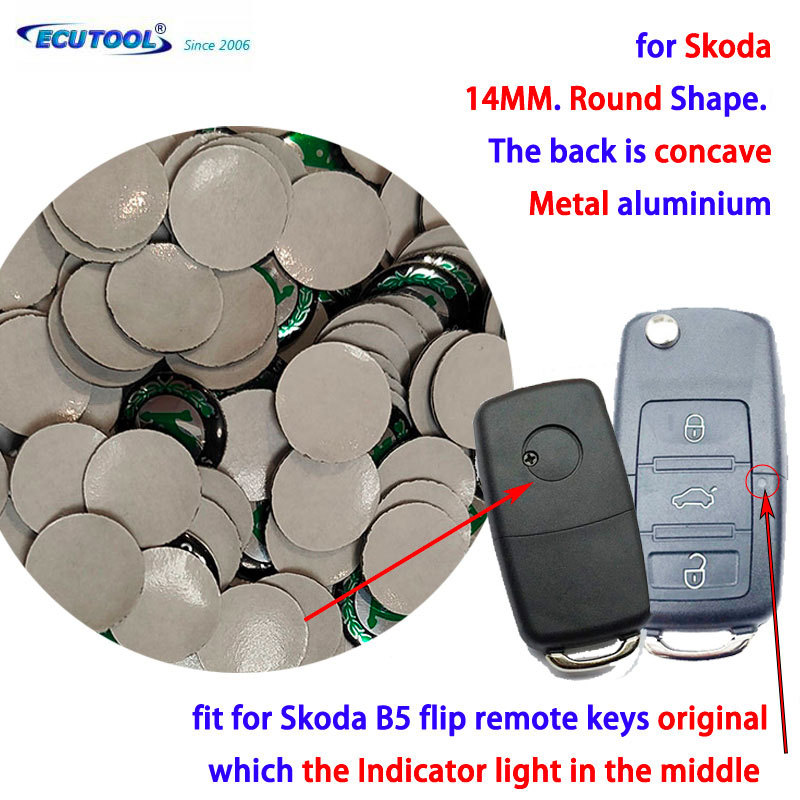 14MM Skoda Metal Emblem Logo Sticker for B5 Flip Remote Key Fob 2005-2009