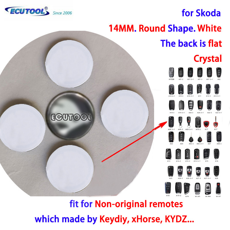 10MM 12MM 14MM Skoda Crystal Emblem Logo Sticker for New Flip Remote Key & Smart Keys