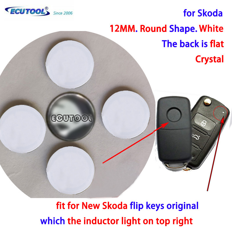 10MM 12MM 14MM Skoda Crystal Emblem Logo Sticker for New Flip Remote Key & Smart Keys