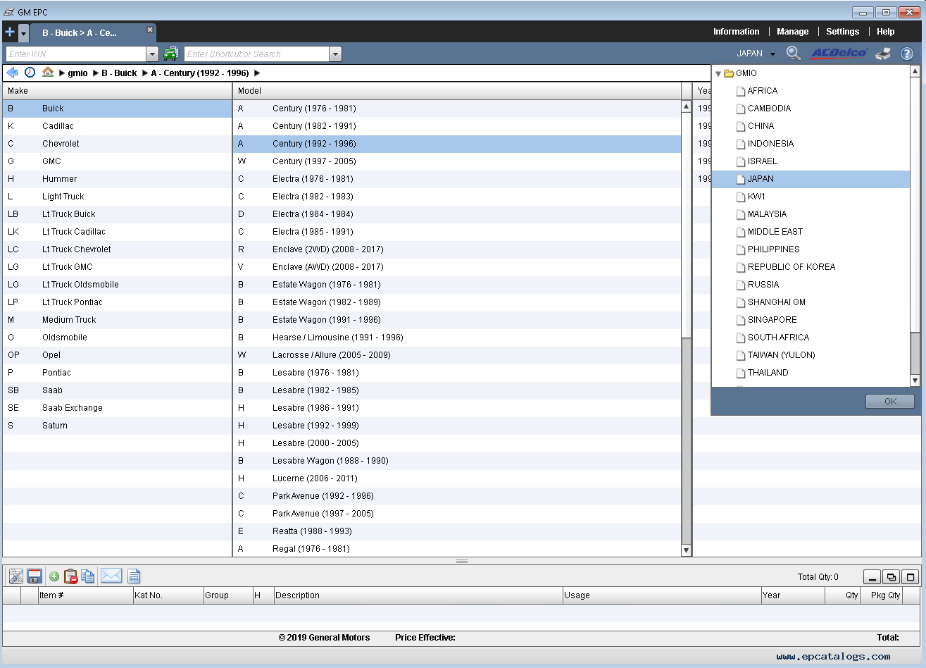 GM General Motors GMIO EPC AsiaPacific Region Car Parts Catalog