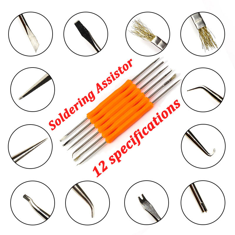 (6-in-1 Kit) PCB Soldering Assistor SA-612 -Brush -Fork -Chip Hold -Needle -Knife -Reamer