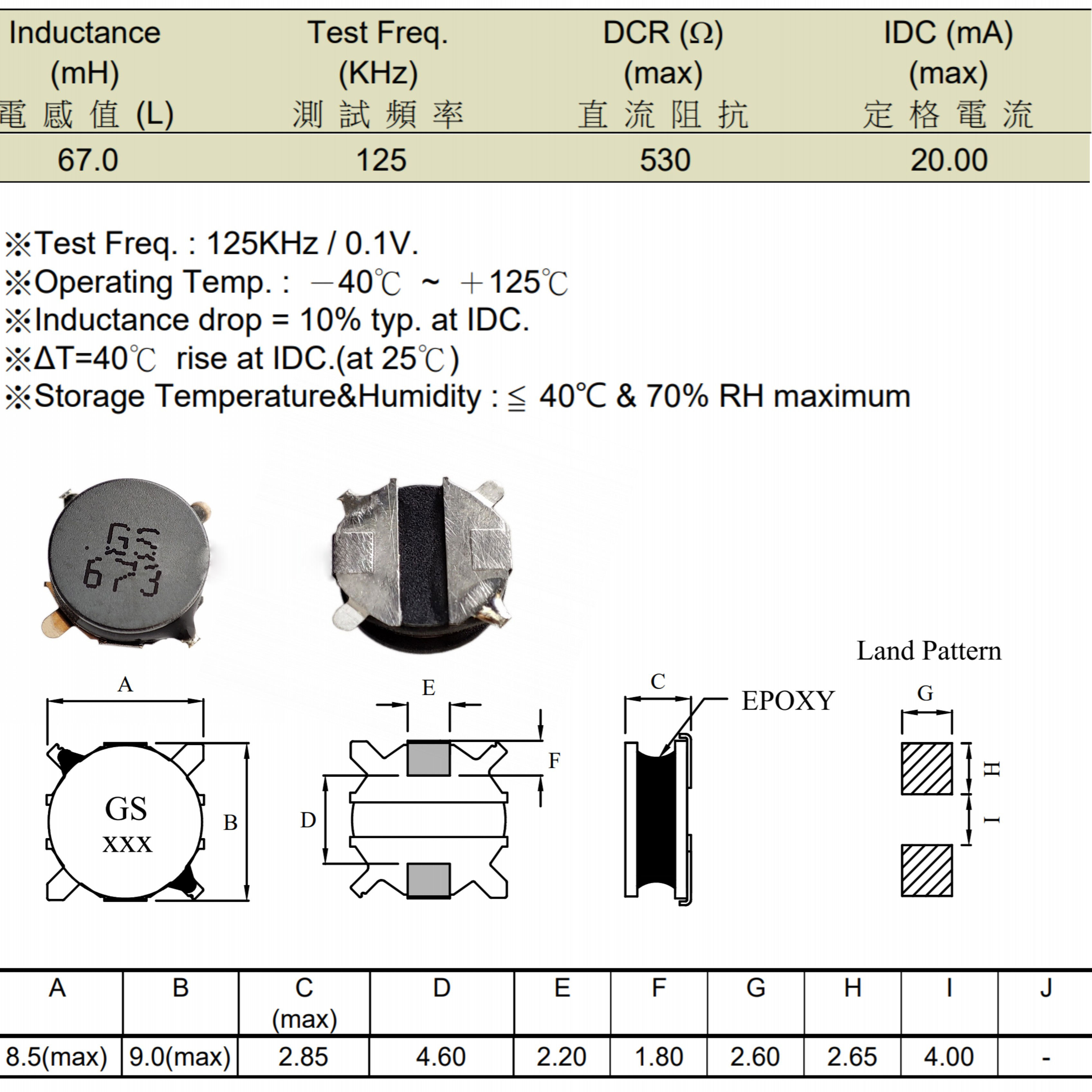 GS673 Inductor 67mH Low-frequency 125KHZ Antenna Receiver Coil for Car Remote Fob Repair