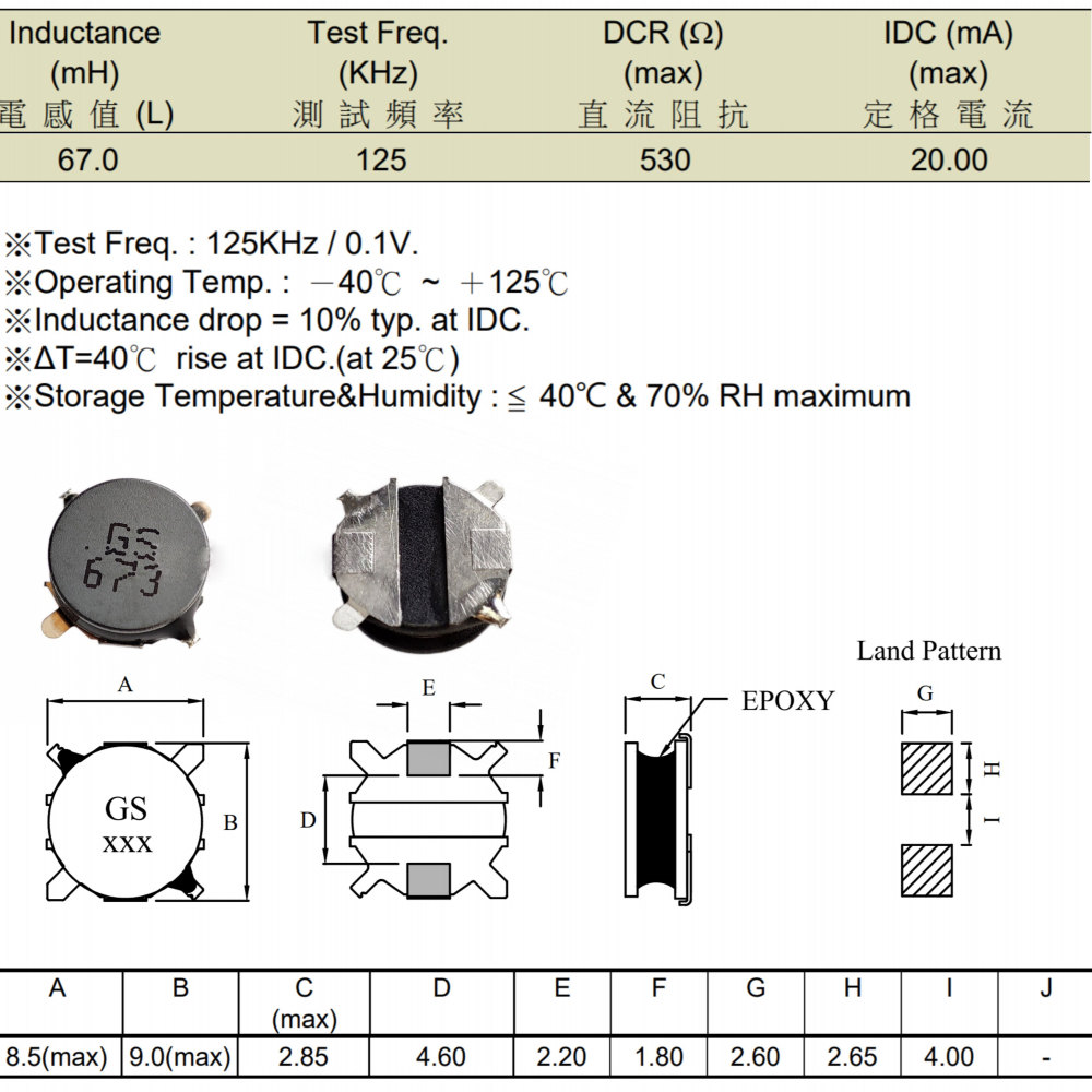 GS673 Inductor 67mH Low-frequency 125KHZ Antenna Receiver Coil for Car Remote Fob Repair