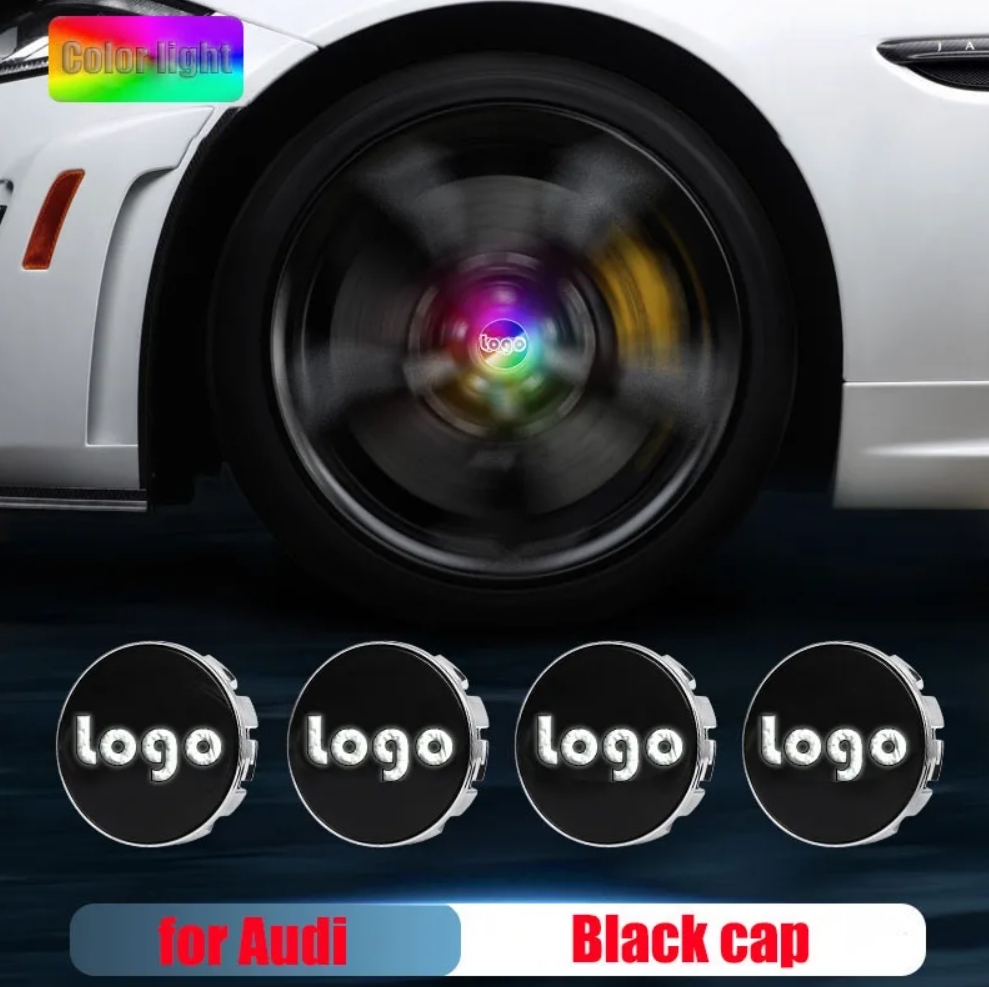 For Audi 60MM 61MM 69MM Led Floating Wheel Hub Caps with Logo for TT Q2L Q5L Q7 A6L A8L A1 A3 A4L A5 A7 S3 S4 S5 SQ5 Q3 Wheel Center Caps Blue Red White Colorful Lights Badge