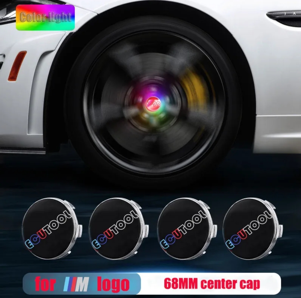 56MM 68MM BM-W / M Logo Floating Wheel Center Caps Hub Lamp Red White Blue RGB Colorful LED Car Wheel Emblem Hubcap Lights for Choose