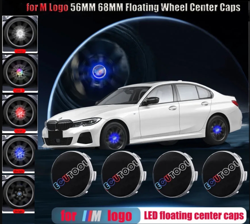 56MM 68MM BM-W / M Logo Floating Wheel Center Caps Hub Lamp Red White Blue RGB Colorful LED Car Wheel Emblem Hubcap Lights for Choose