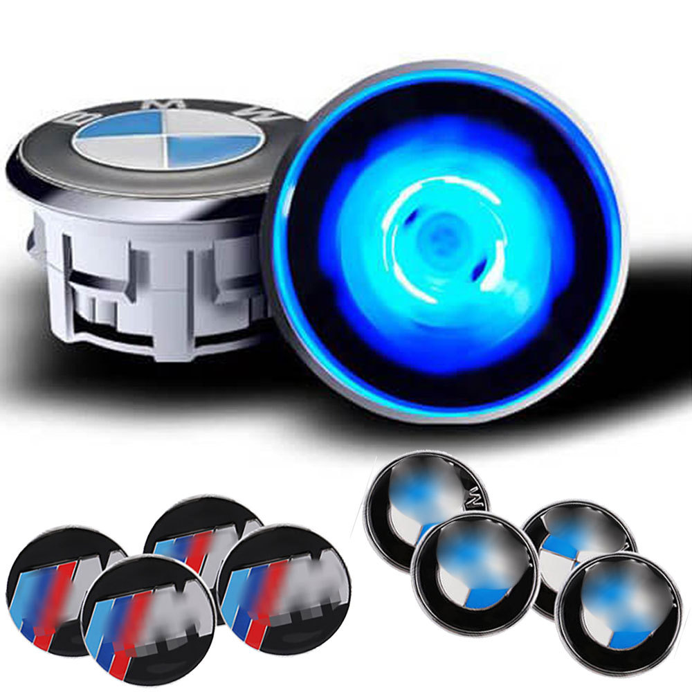 56MM 68MM BM-W / M Logo Floating Wheel Center Caps Hub Lamp Red White Blue RGB Colorful LED Car Wheel Emblem Hubcap Lights for Choose