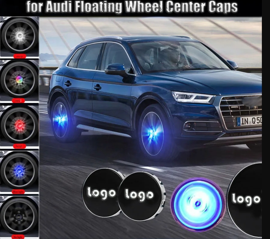 For Audi 60MM 61MM 69MM Led Floating Wheel Hub Caps with Logo for TT Q2L Q5L Q7 A6L A8L A1 A3 A4L A5 A7 S3 S4 S5 SQ5 Q3 Wheel Center Caps Blue Red White Colorful Lights Badge
