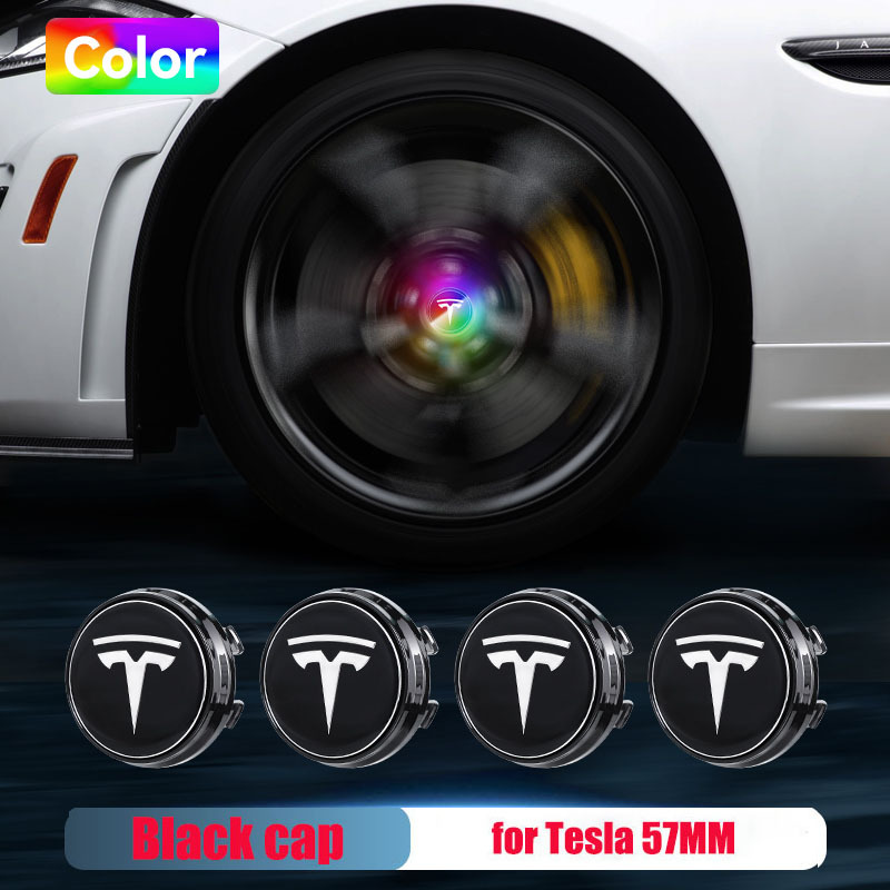 57MM Waterproof TESLA Logo Wheel Hub Lamp Floating Center Cap Blue Red White Colorful Lights Car Wheel Emblem Model-3 Model-S Model-X