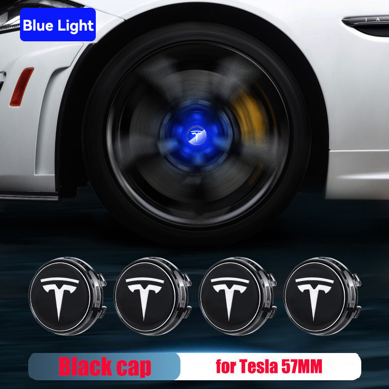 57MM Waterproof TESLA Logo Wheel Hub Lamp Floating Center Cap Blue Red White Colorful Lights Car Wheel Emblem Model-3 Model-S Model-X
