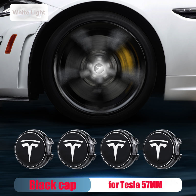 57MM Waterproof TESLA Logo Wheel Hub Lamp Floating Center Cap Blue Red White Colorful Lights Car Wheel Emblem Model-3 Model-S Model-X