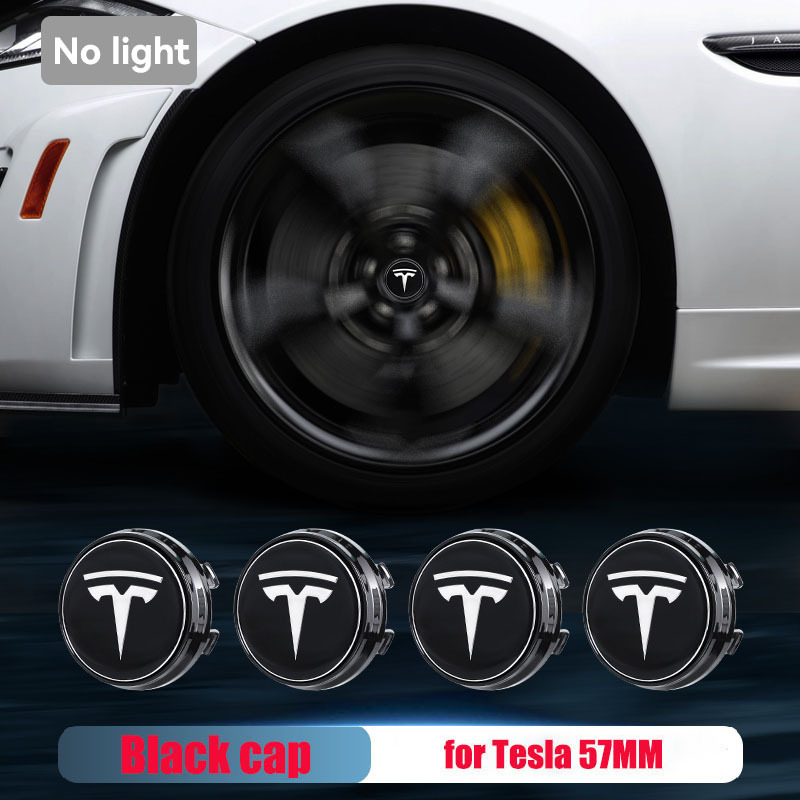 57MM Waterproof TESLA Logo Wheel Hub Lamp Floating Center Cap Blue Red White Colorful Lights Car Wheel Emblem Model-3 Model-S Model-X