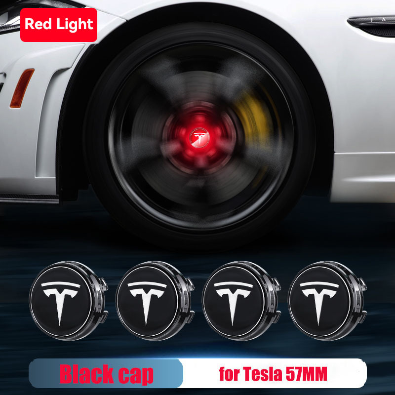 57MM Waterproof TESLA Logo Wheel Hub Lamp Floating Center Cap Blue Red White Colorful Lights Car Wheel Emblem Model-3 Model-S Model-X