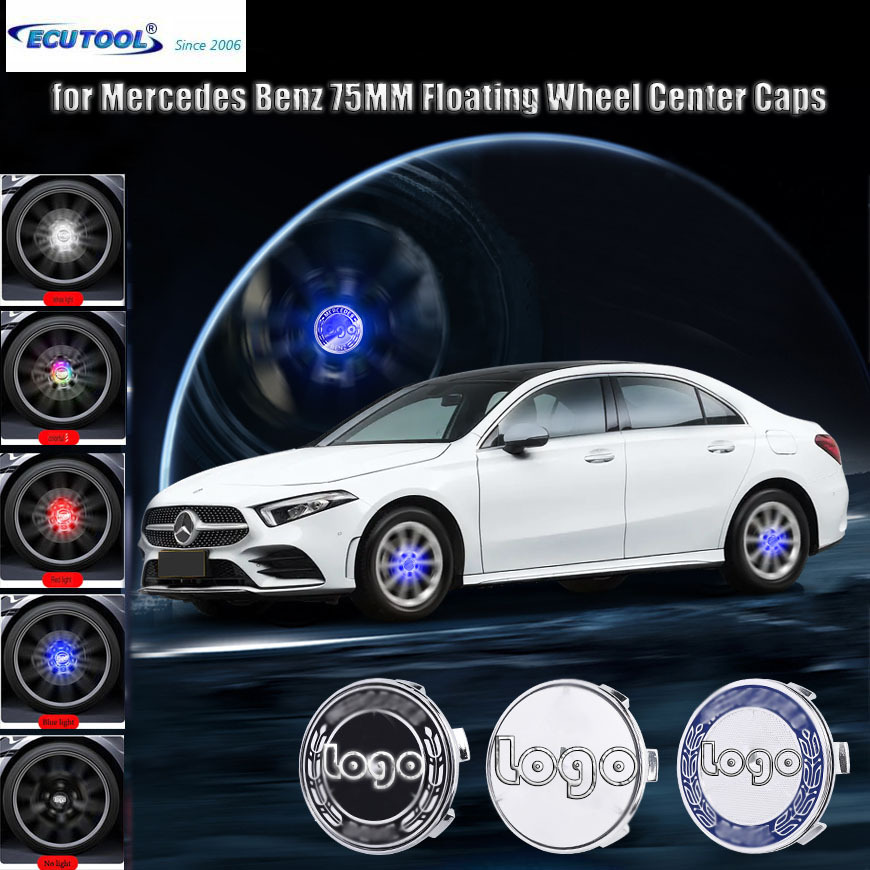 4pcs/Set 75MM Mercedes Benz E300L C260LGLC260 LED Floating Wheel Hub Caps Blue Red White Colorful LED Wheel Center Hubcap Badge