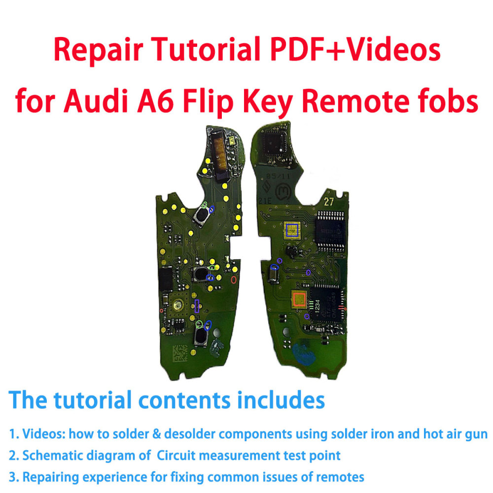 for Audi A6 8E Chip Flip Remote Fob PCB Repair Kit -Micro Switches+RF IC+Crystal