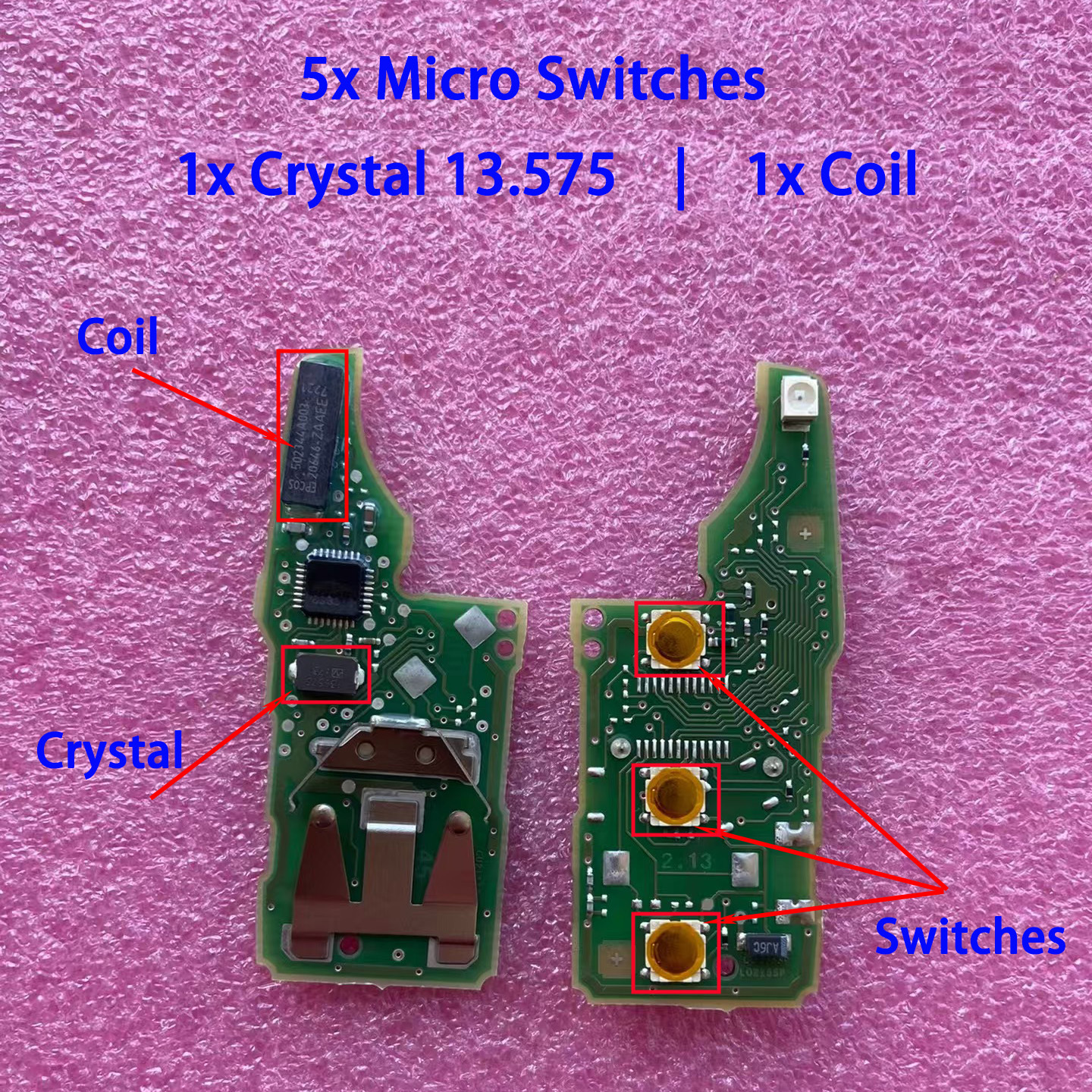 for Volkswagen VW 202AD Flip Remote Fob PCB Repair Kit -Micro Switches+Crystal+Transponder Coil