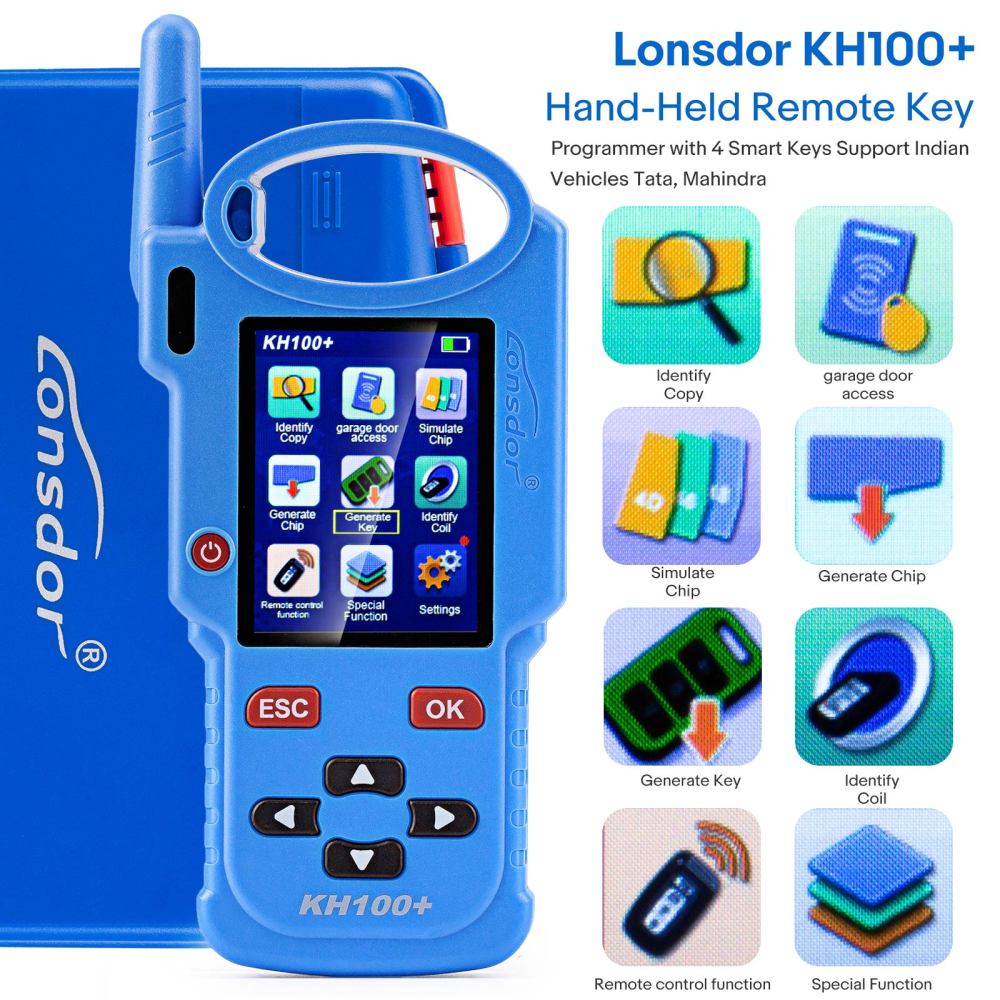 Lonsdor KH100+ Key Programmer Remote Generator & 4D/46/48 Chip Simulation Tool Support 8A(H chip) Generation