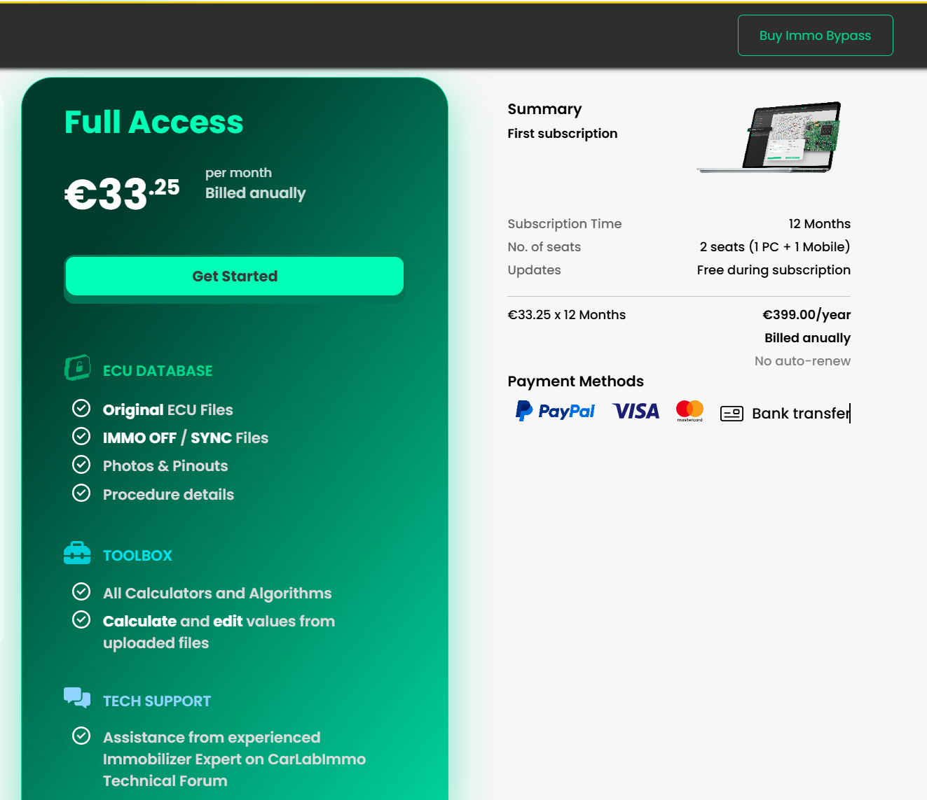 (1 Year Subscription) IMMO ByPass Software - An Online Database of ECU Files and Repair Solutions Dedicated to Engine Control Units (ECUs)