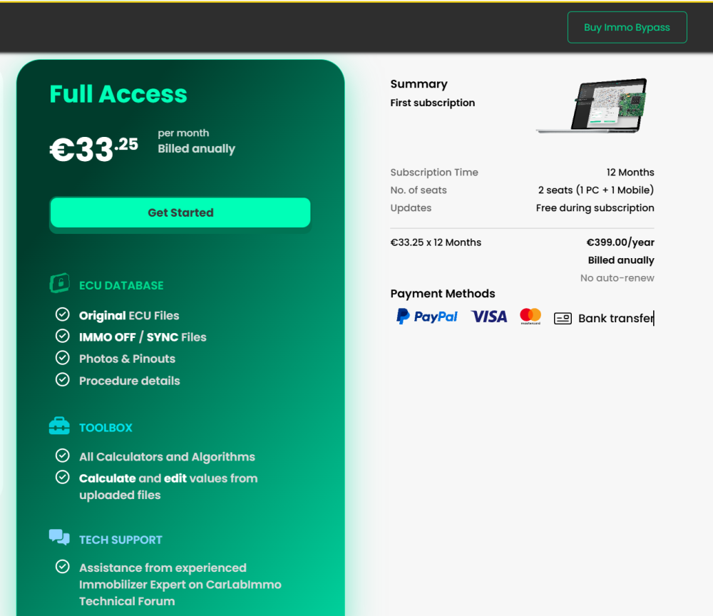 (1 Year Subscription) IMMO ByPass Software - An Online Database of ECU Files and Repair Solutions Dedicated to Engine Control Units (ECUs)