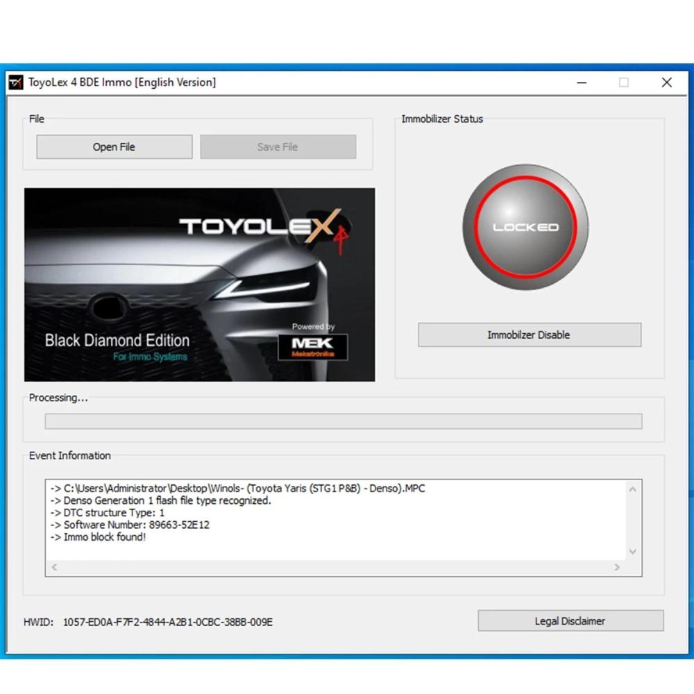 Toyolex4 BDE(ToyoLex 4 Black Diamond Edition) - DISABLE IMMOBILIZER SYSTEM Through FLASH FILE on Toyota, Lexus and Hino (N04 engines)