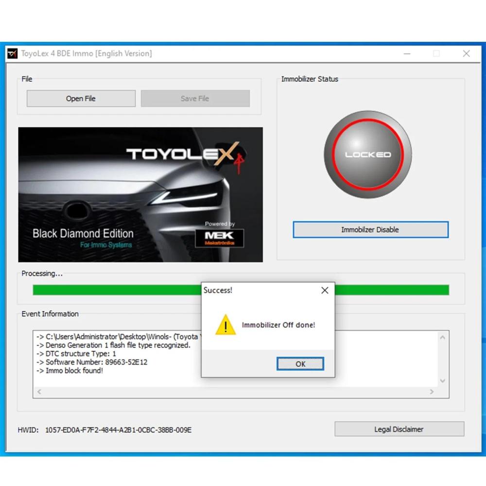 Toyolex4 BDE(ToyoLex 4 Black Diamond Edition) - DISABLE IMMOBILIZER SYSTEM Through FLASH FILE on Toyota, Lexus and Hino (N04 engines)