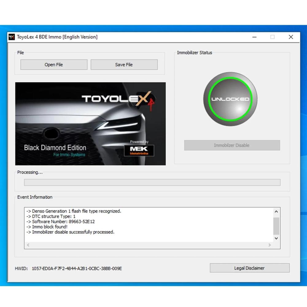 Toyolex4 BDE(ToyoLex 4 Black Diamond Edition) - DISABLE IMMOBILIZER SYSTEM Through FLASH FILE on Toyota, Lexus and Hino (N04 engines)