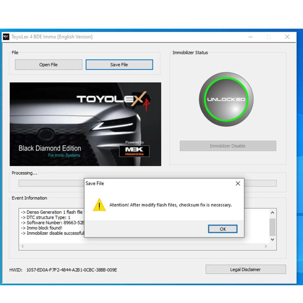 Toyolex4 BDE(ToyoLex 4 Black Diamond Edition) - DISABLE IMMOBILIZER SYSTEM Through FLASH FILE on Toyota, Lexus and Hino (N04 engines)