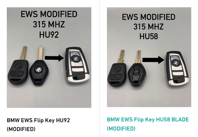 (Modified) for BMW EWS Flip Key Remote Fob 315MHz / 433MHz, HU92 HU58
