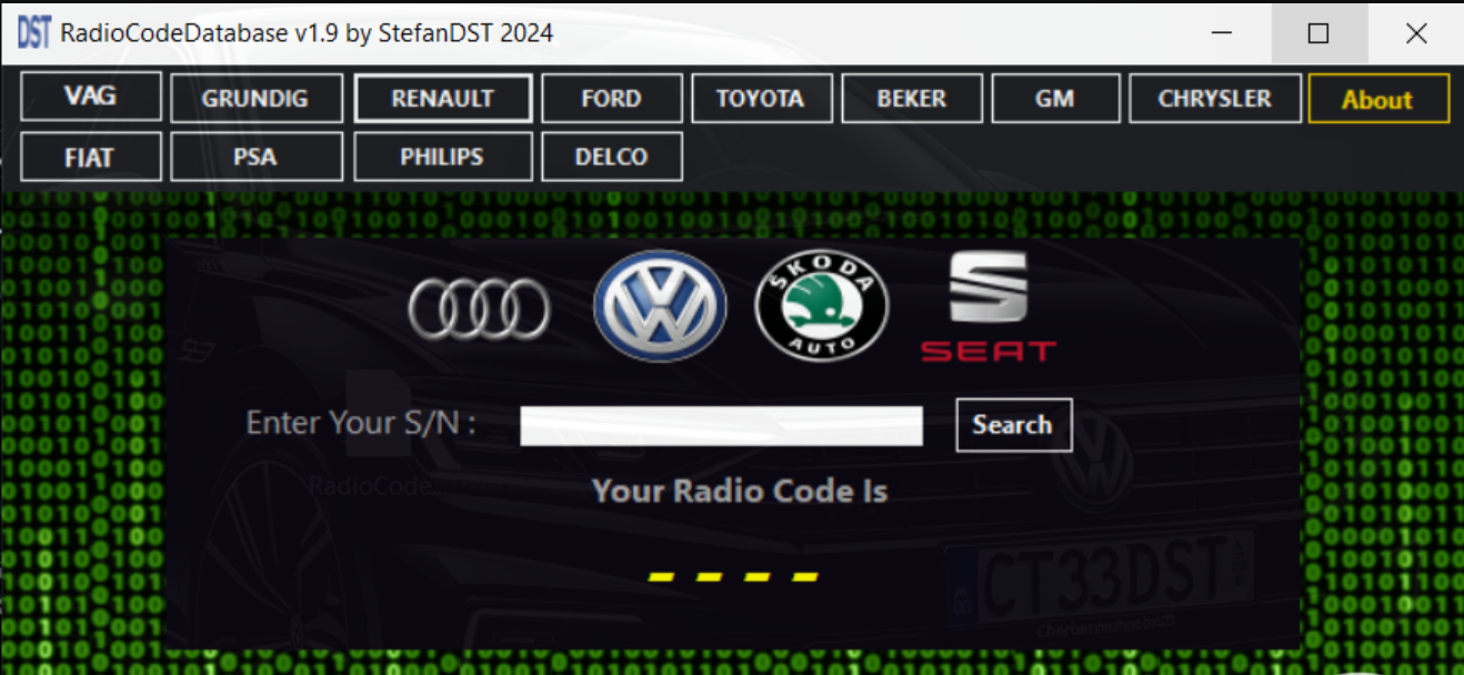 Automotive Radio Code Database V1.9 Radio Code Calulator for VW AUDI ...