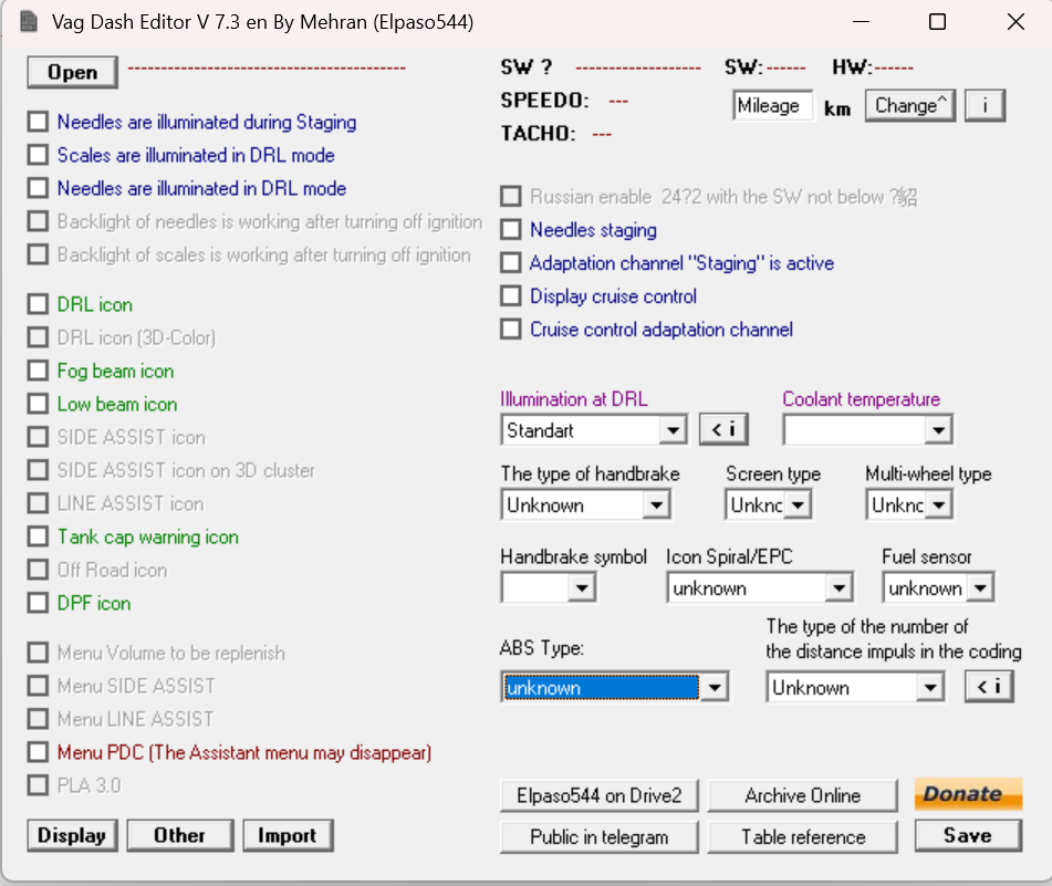 VAG Dash Editor - V7.3 EN Version for Edit 24c32/24c64 Dashboard on Cars VW AUDI SEAT SKODA Golf MK5/6 Clusters