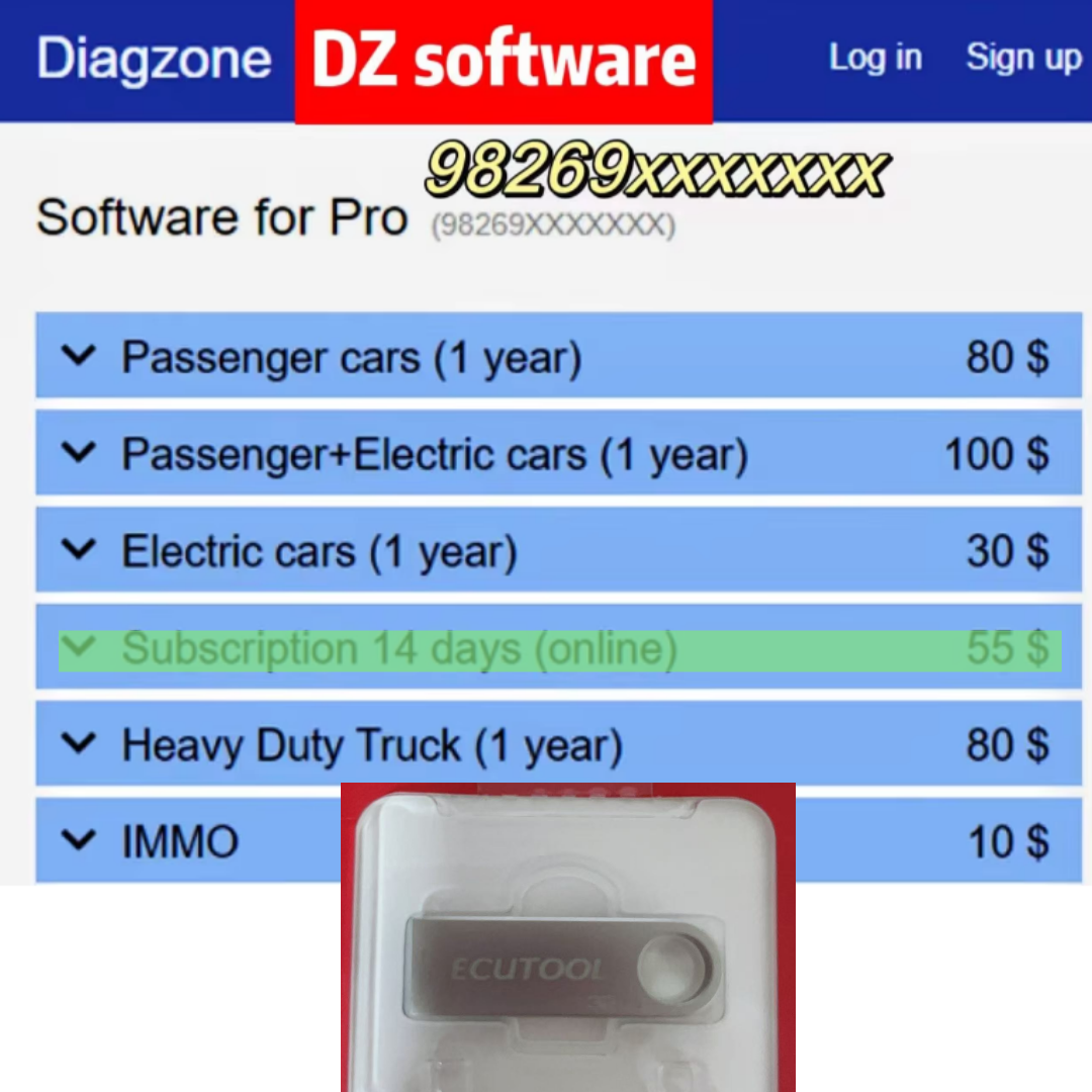 (98269xxxxx) 1 Year Diagzone Pro Activation Software Open Software Subscription DBSCAR 1/2/3/4/5 97619xxx/96689xxx/98951xxx/9863