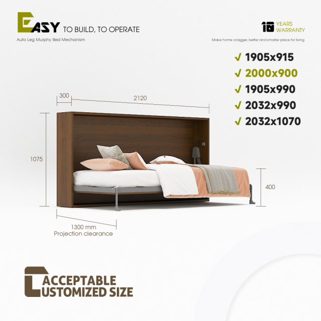 Wall Bed Mechanism For Single, Twin, Twin XL Size,,Murphy Bed Kit, Twin Horizontal Deluxe Wall Bed Mechanism Hardware Kit,Maxplus Industrial -- Desk Bed | Murphy Bed | Wall Bed | Storage Bed | Desk & Table