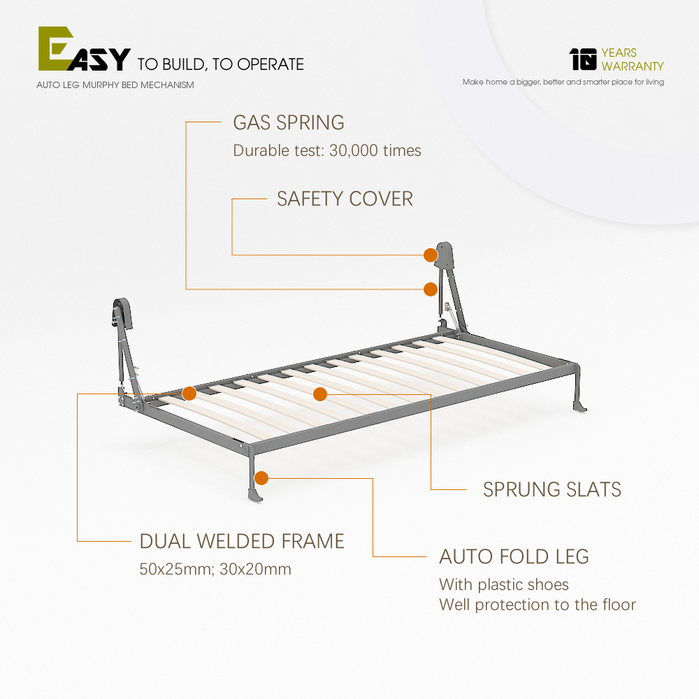 Wall Bed Mechanism For Single, Twin, Twin XL Size,,Murphy Bed Kit, Twin Horizontal Deluxe Wall Bed Mechanism Hardware Kit,Maxplus Industrial -- Desk Bed | Murphy Bed | Wall Bed | Storage Bed | Desk & Table