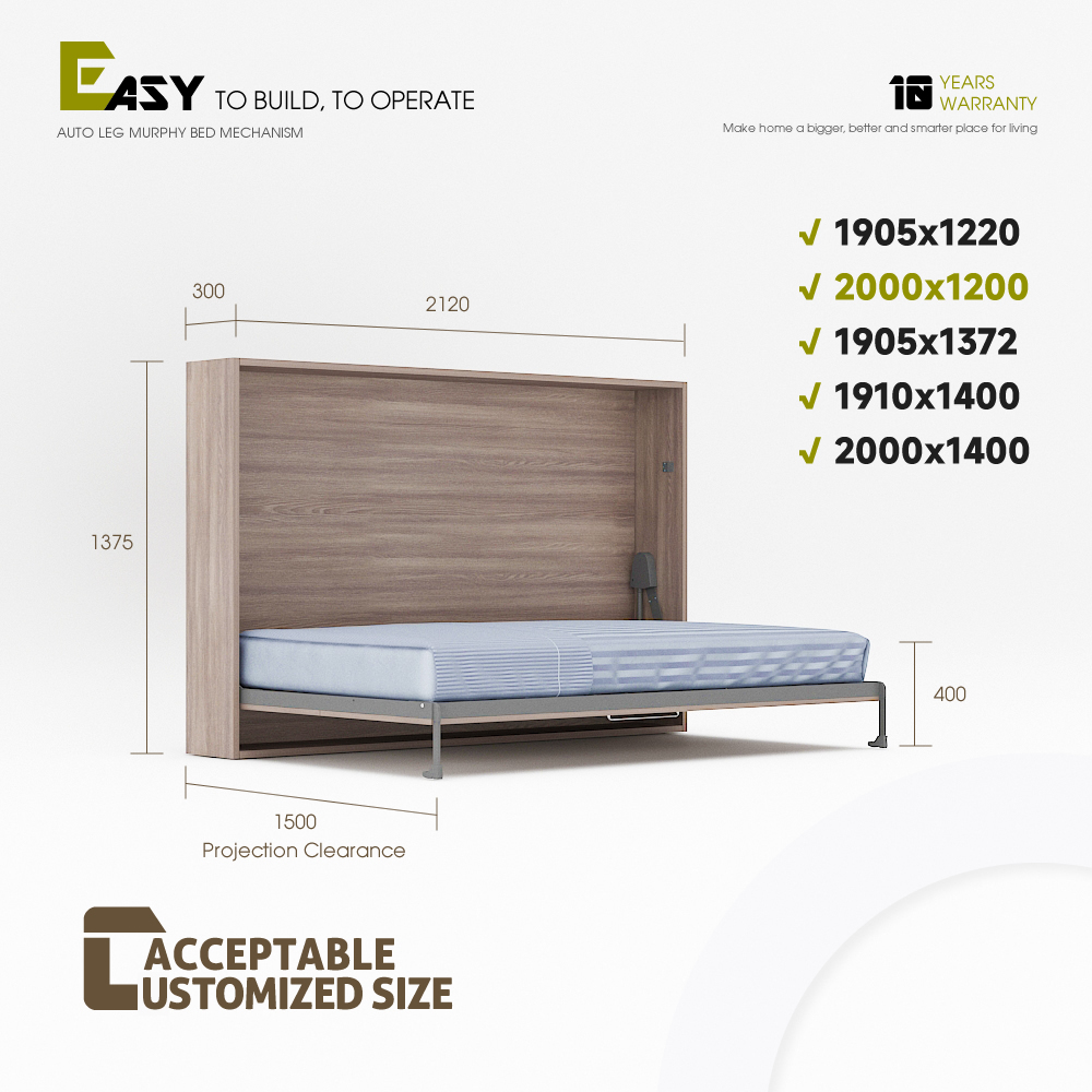 Wall Bed Mechanism For Super Singl, Double, Full Size,Horizontal Mount Murphy Bed Full Size Hardware Kit - Double Bed Frame,Maxplus Industrial -- Desk Bed | Murphy Bed | Wall Bed | Storage Bed | Desk & Table