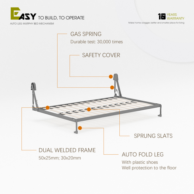Wall Bed Mechanism For Super Singl, Double, Full Size,Horizontal Mount Murphy Bed Full Size Hardware Kit - Double Bed Frame,Maxplus Industrial -- Desk Bed | Murphy Bed | Wall Bed | Storage Bed | Desk & Table