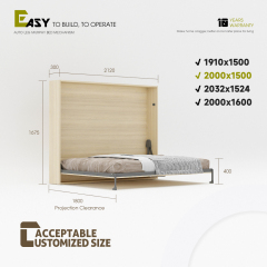 Wall Bed Mechanism For Queen Size,Horizontal Wall Bed for Space-Saving -Hide Away Design Full Murphy Bed,Maxplus Industrial -- Desk Bed | Murphy Bed | Wall Bed | Storage Bed | Desk & Table