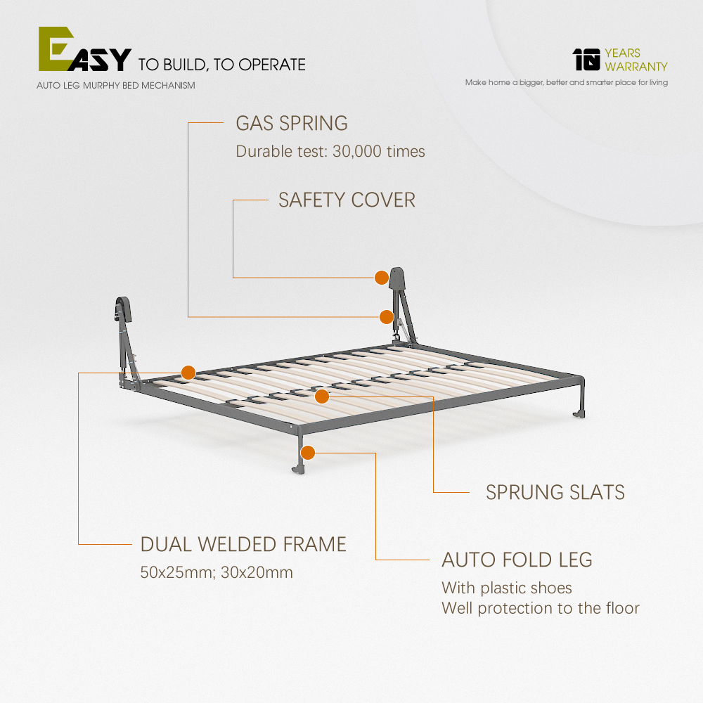 Wall Bed Mechanism For Queen Size,Horizontal Wall Bed for Space-Saving -Hide Away Design Full Murphy Bed,Maxplus Industrial -- Desk Bed | Murphy Bed | Wall Bed | Storage Bed | Desk & Table